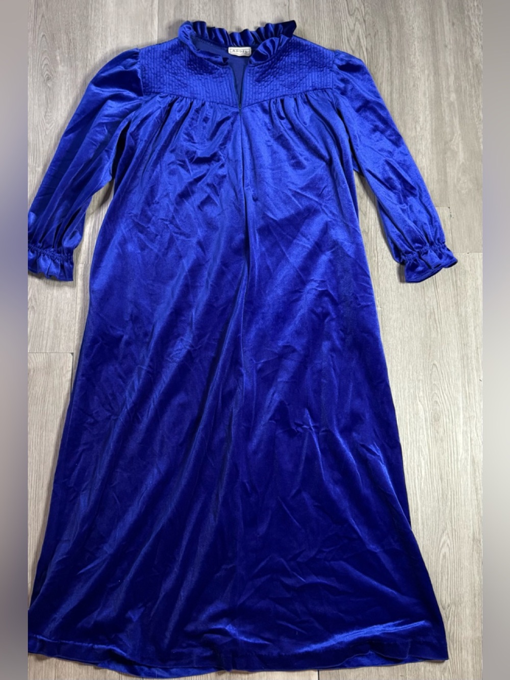 Vintage APPEL Small Velvet Long House Coat Night Gown Robe Royal Blue Half  Zip.